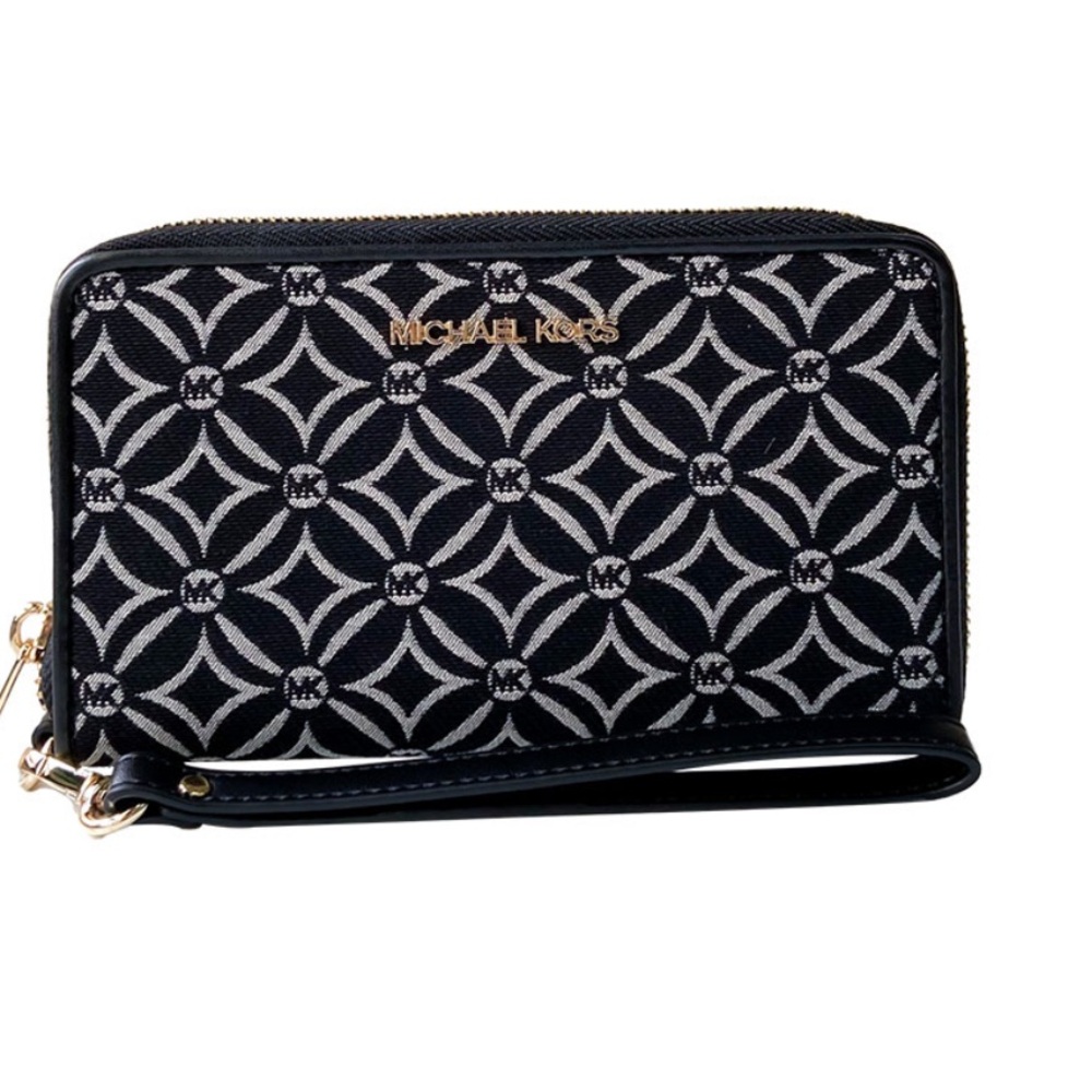 Michael Kors Jet Set Large Flat Multifunction Phone Case Wristlet Wallet (Black)
